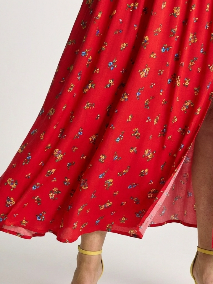 Romantic Garden Party Floral Square-Neck Puff-Sleeve Midi Dress
