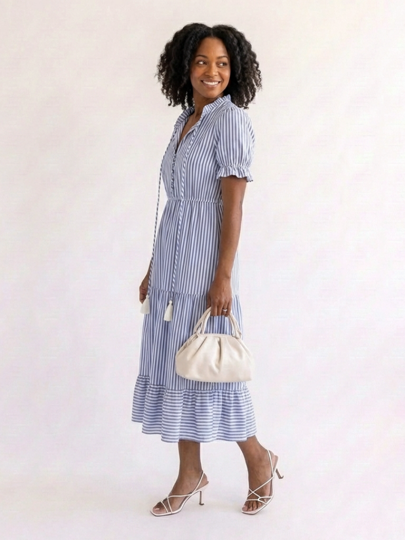 Striped Tiered Midi Dress