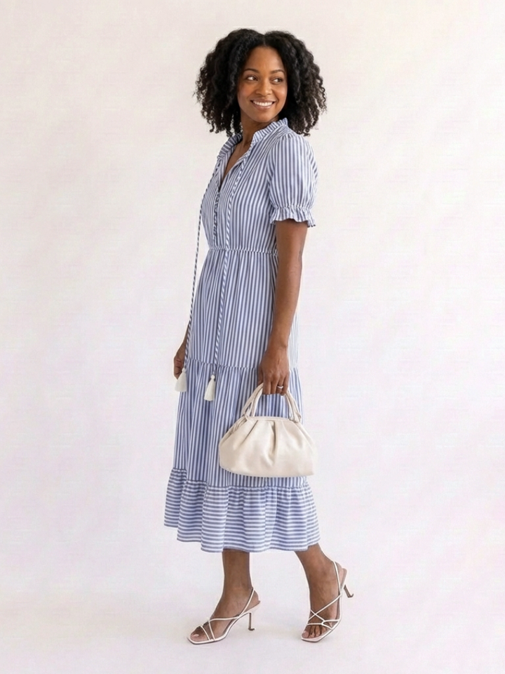 Striped Tiered Midi Dress