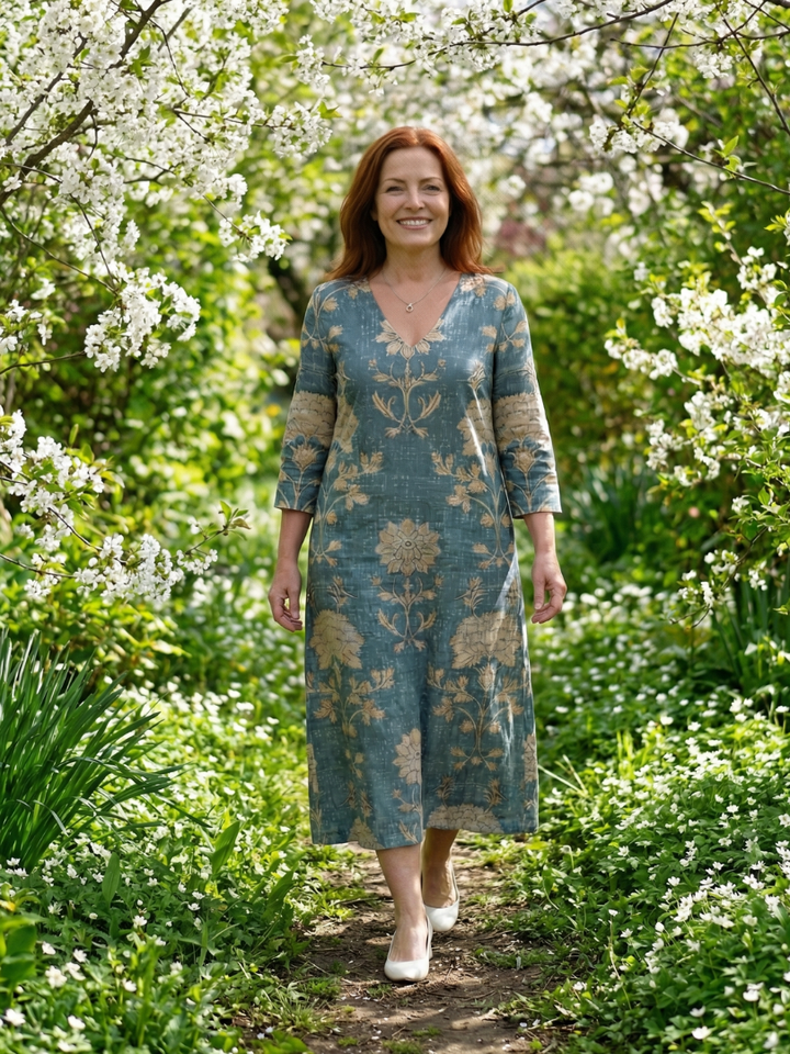 Waist-Defining Garden Party Floral Midi Dress