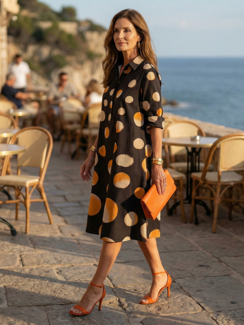 Polka Dot Collared Midi Dress