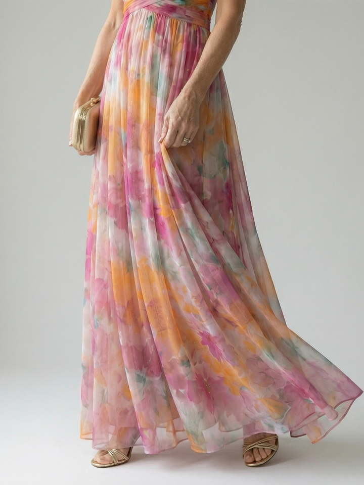 Watercolor Floral Wrap Maxi Dress