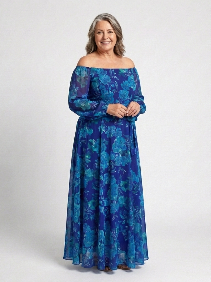 Romantic Garden Party Off-Shoulder Floral Maxi Dress