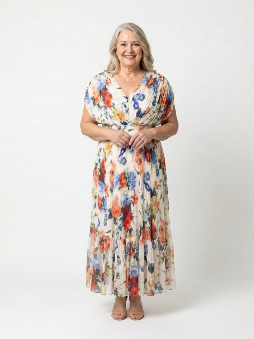 Garden Party Pleated Floral Short-Sleeve Midi Dress