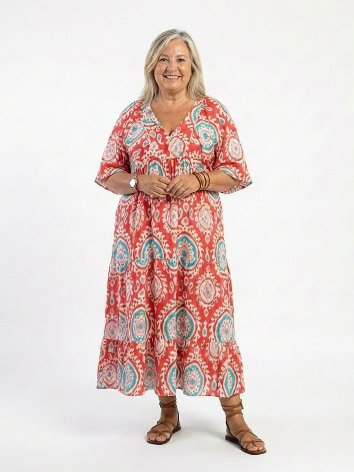 Boho Paisley V-Neck Midi Dress