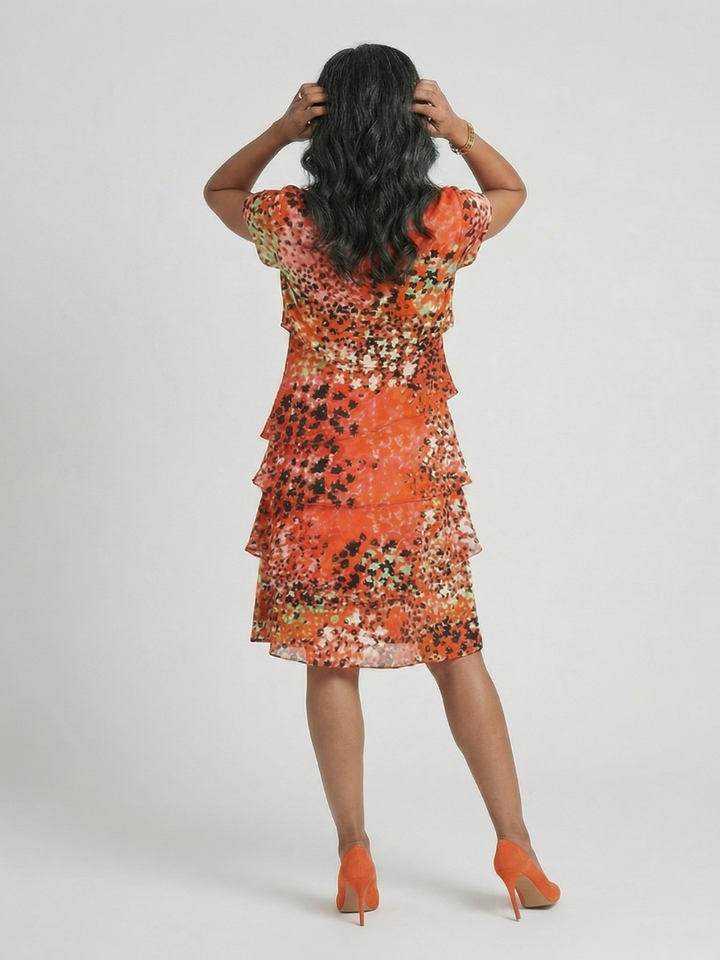 Weekend Brunch Speckled Tiered Knee-Length Dress
