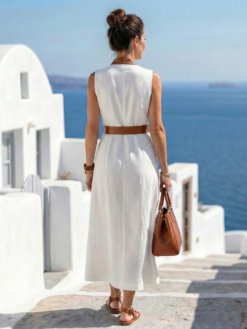 Hourglass-Defining Contrast-Piped Midi Sheath Dress