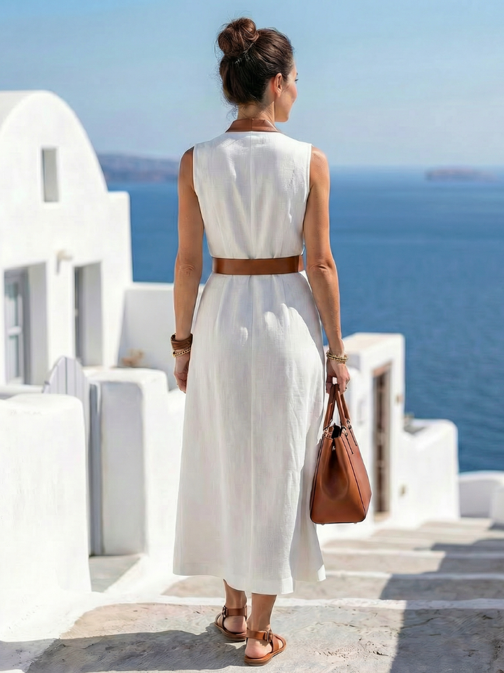 Hourglass-Defining Contrast-Piped Midi Sheath Dress