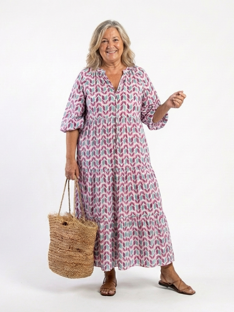 Modern Muse Geometric Tiered Long Sleeve Midi Dress
