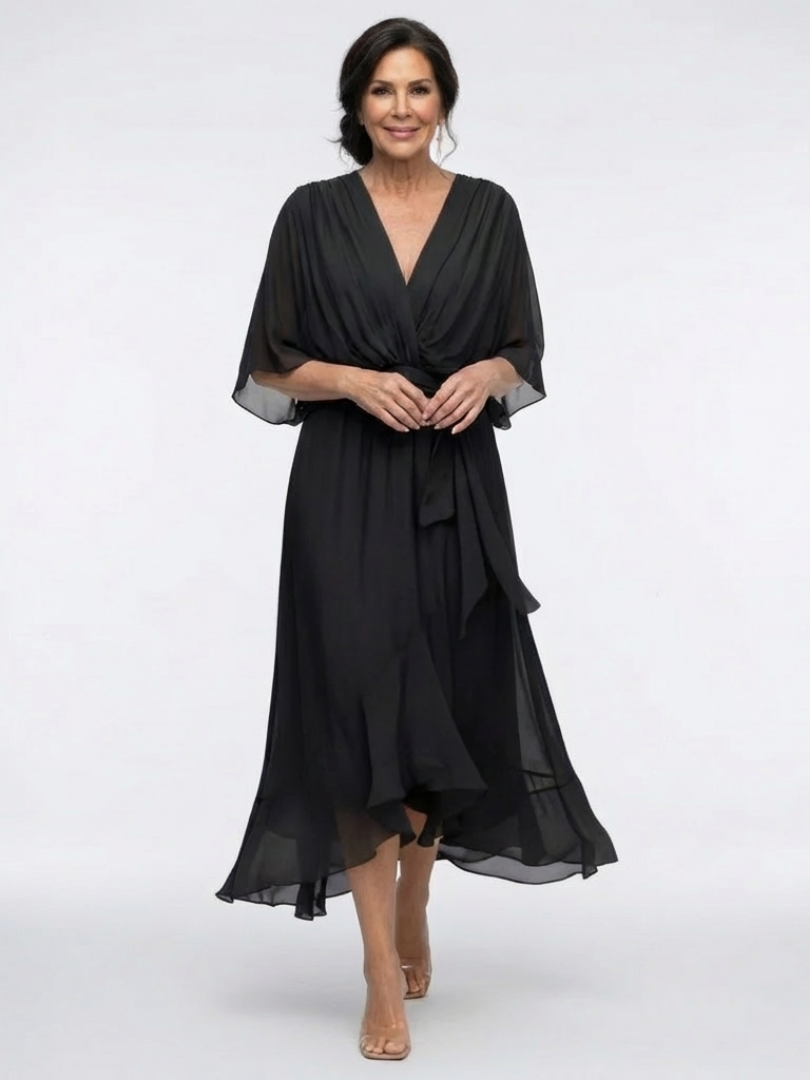 Hourglass Wedding Guest Draped Tie-Waist Midi Dress
