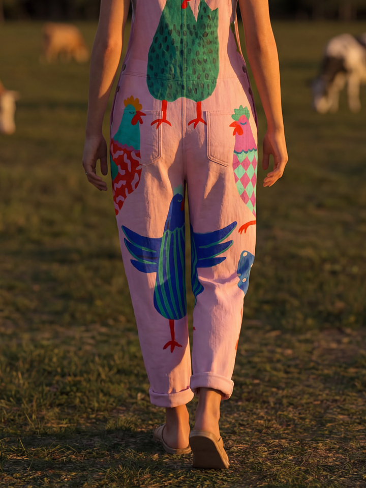 Conversation-Starting Hen-Print Brunch Jumpsuit
