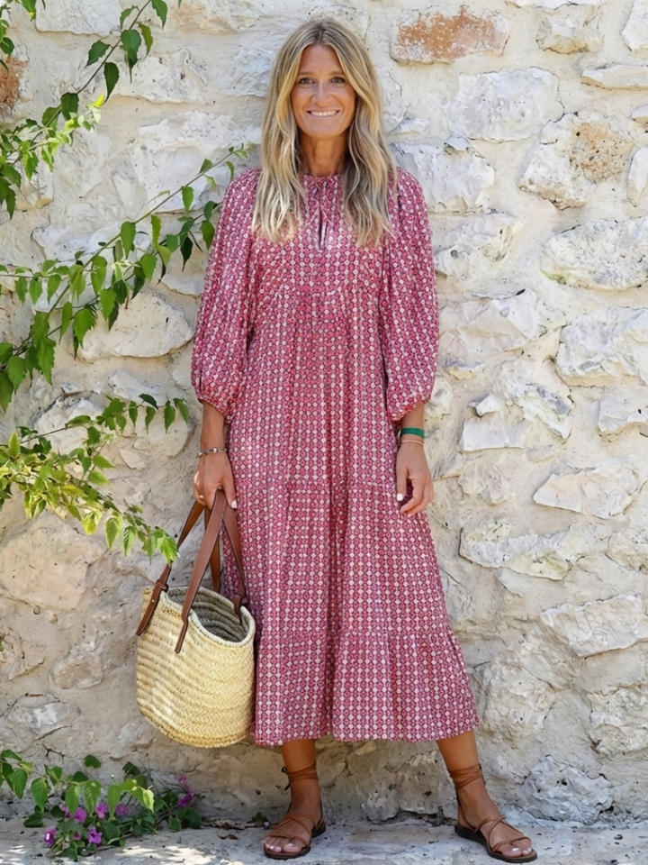 Office-to-Cocktails Geometric Long Sleeve Midi Dress