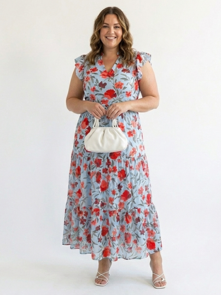 Garden Party Floral V-Neck Tiered Midi Dress