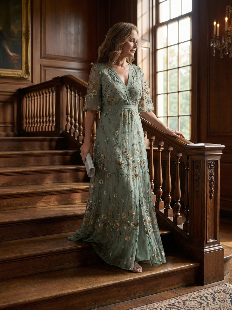 Sage Botanical Tiered Maxi Dress