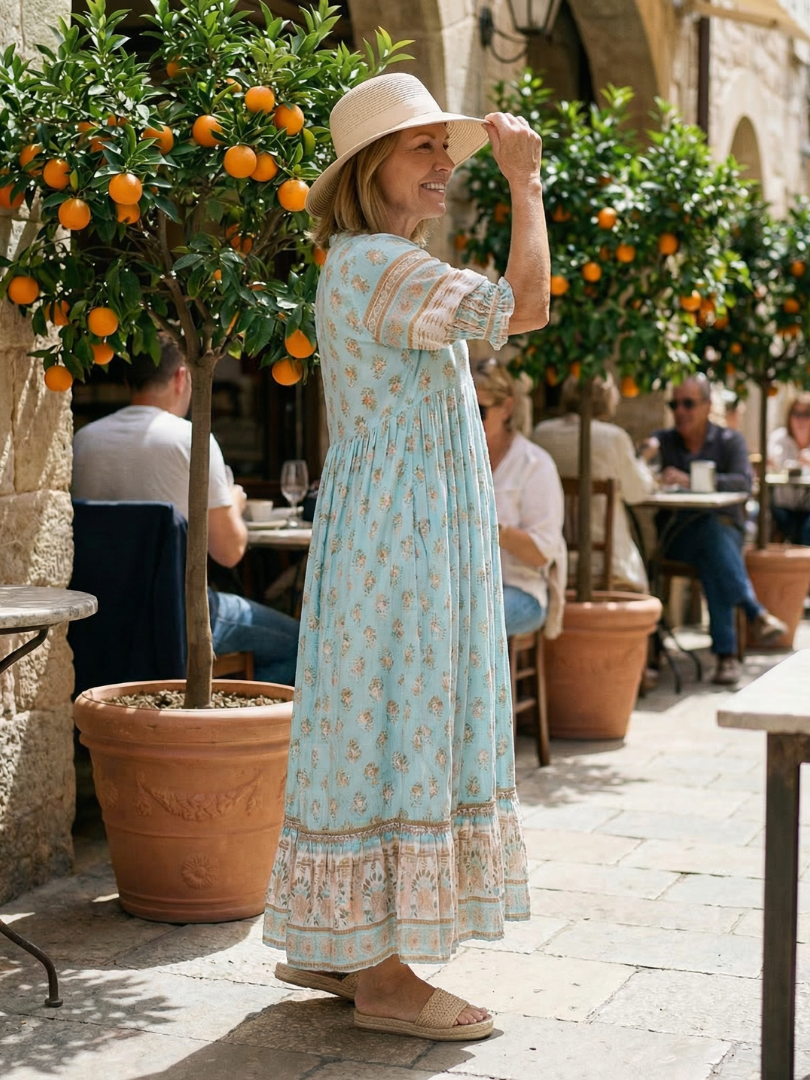 Floral V-Neck Button Midi Dress