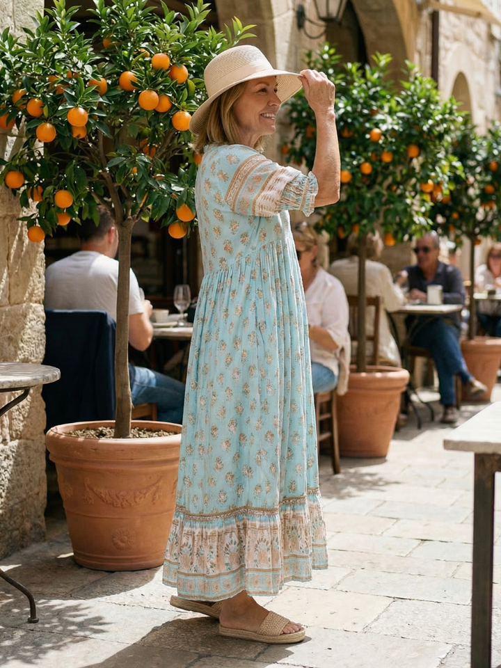 Floral V-Neck Button Midi Dress
