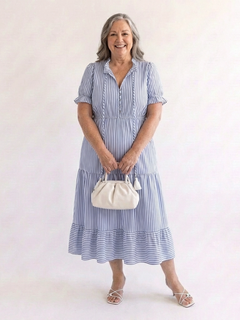 Striped Tiered Midi Dress