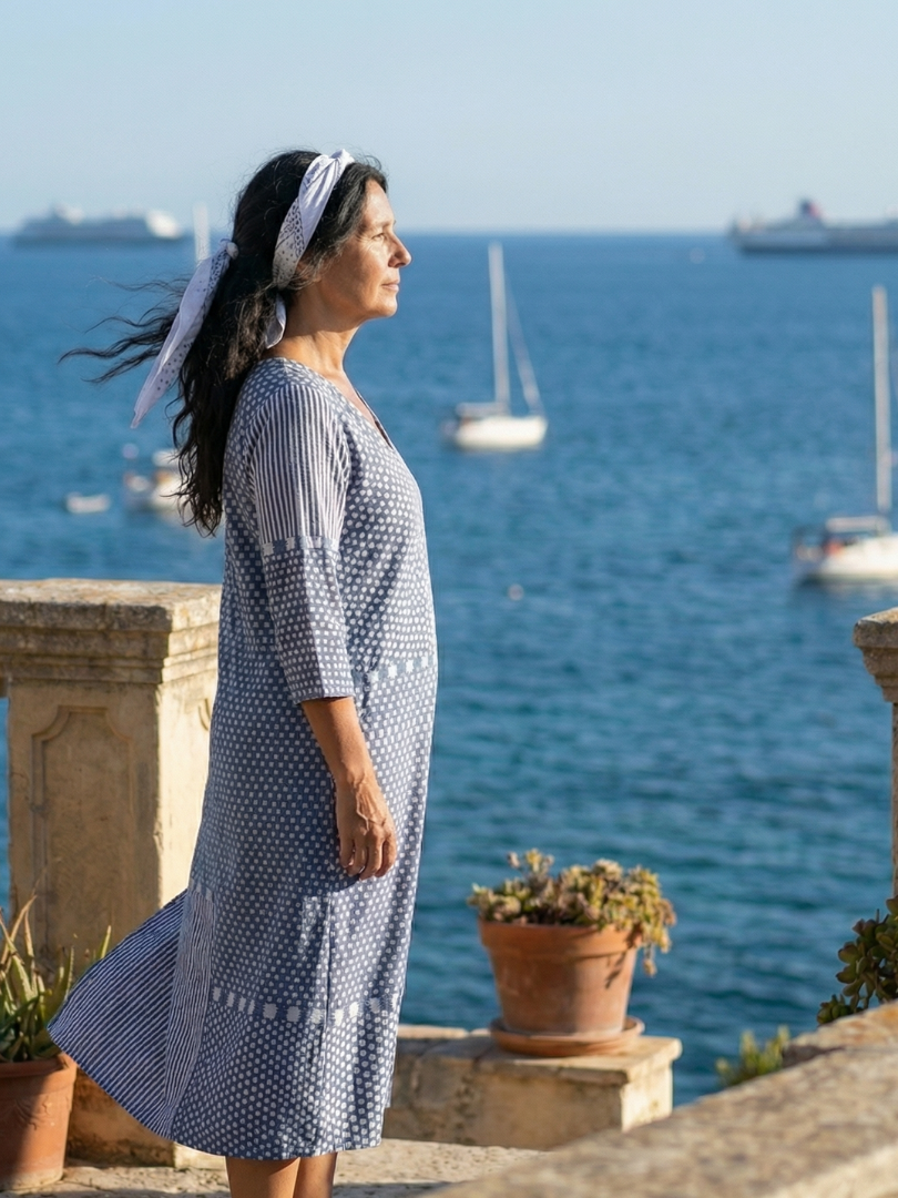 Free-Spirited Patchwork A-Line Midi Dress