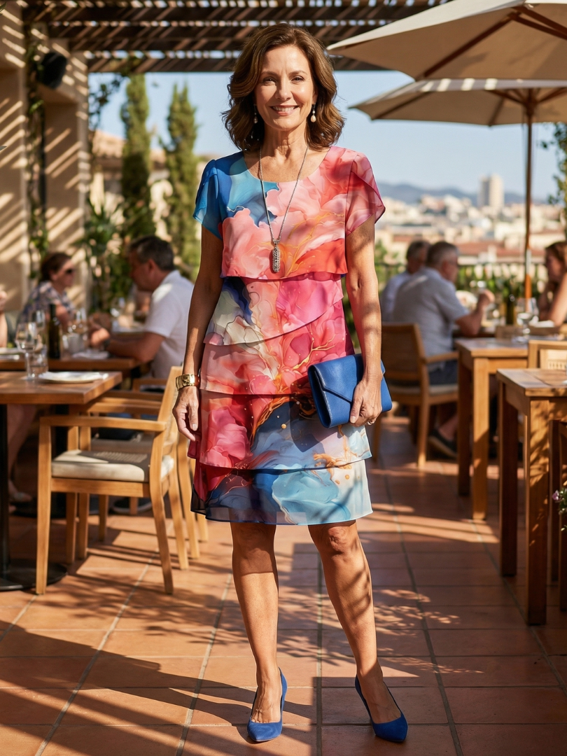 Effortlessly Polished Marble Knee-Length Dress