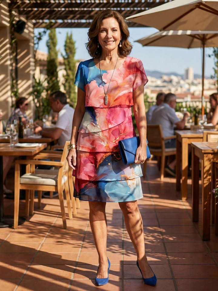 Effortlessly Polished Marble Knee-Length Dress
