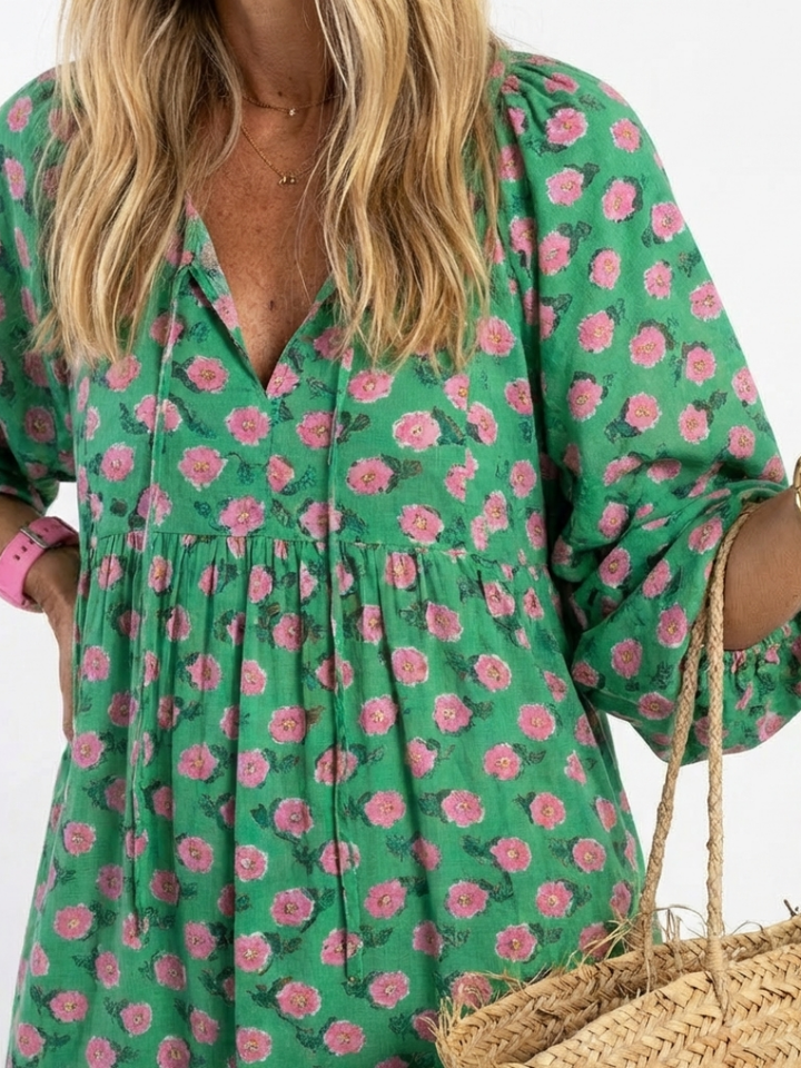 Romantic Garden Party Floral V-Neck Tiered Midi Dress