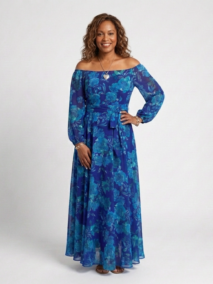 Romantic Garden Party Off-Shoulder Floral Maxi Dress