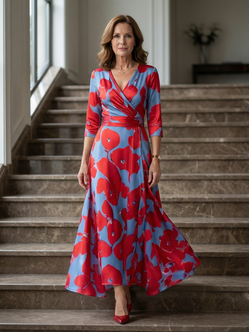 Poppy Print Wrap Midi Dress
