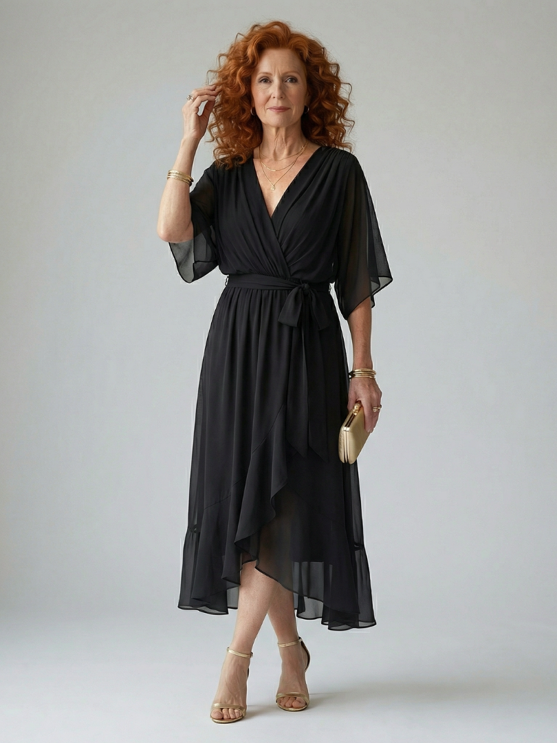 Olive Kimono-Sleeve Wrap Midi Dress