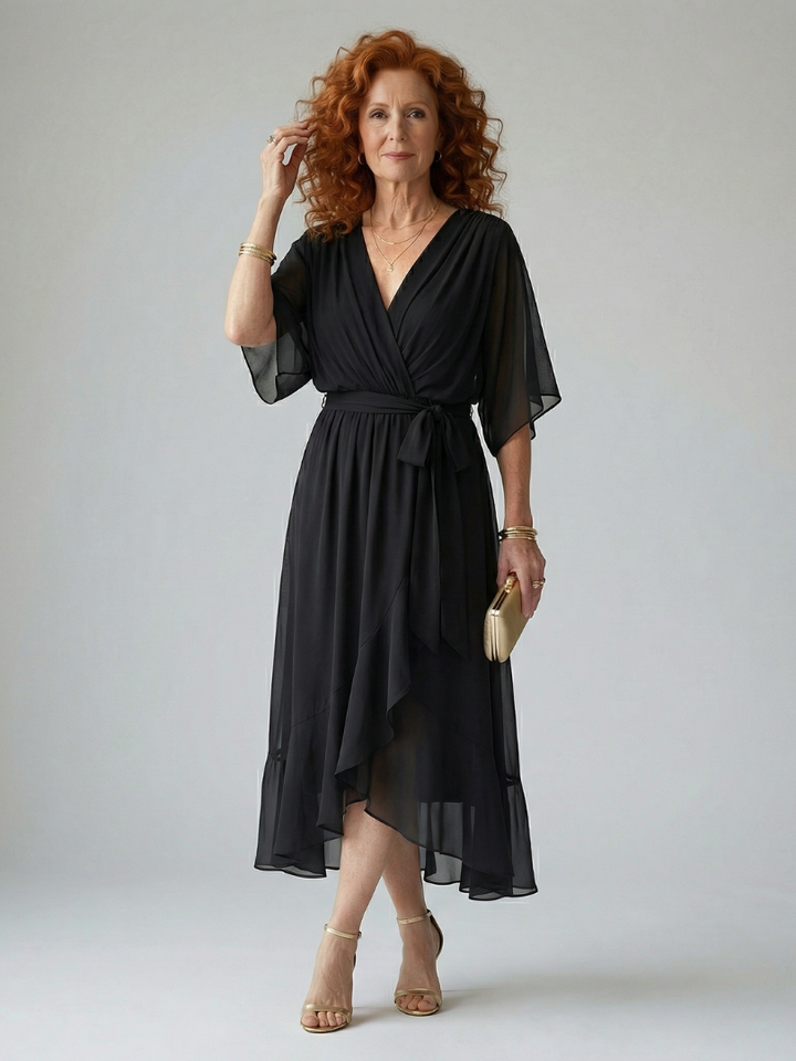 Olive Kimono-Sleeve Wrap Midi Dress