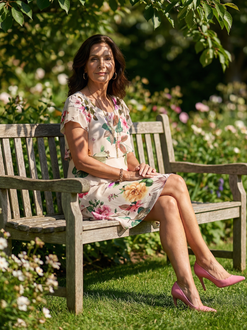 Romantic Garden Party Petal Print Knee-Length Dress