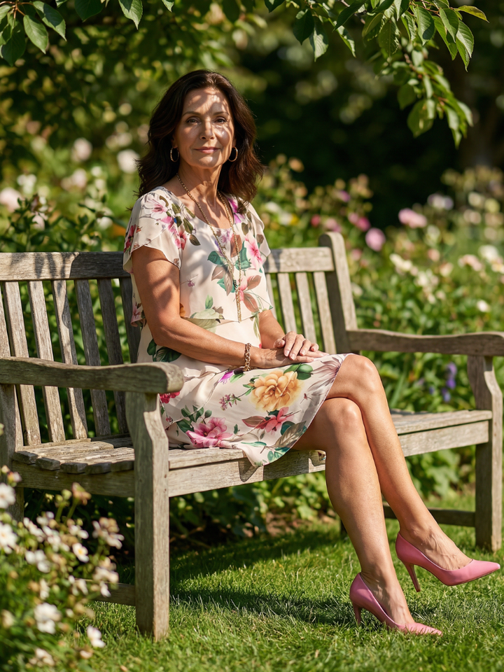 Romantic Garden Party Petal Print Knee-Length Dress
