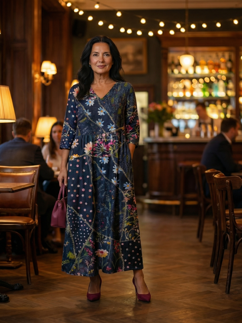 Romantic Garden Party Floral Gathered Midi Dress