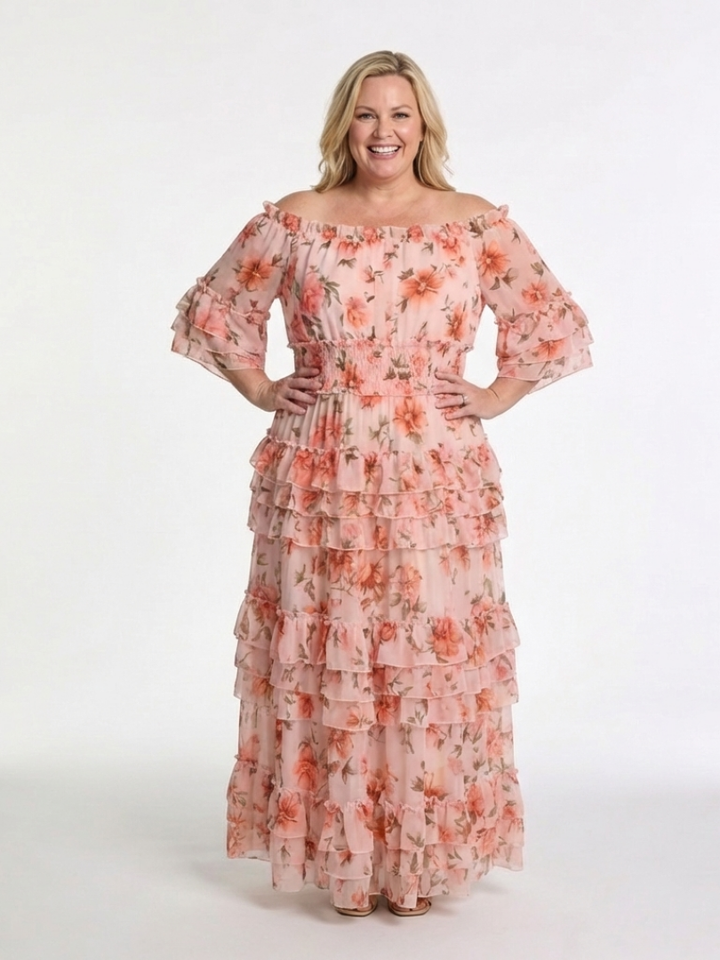 Garden Party Off Shoulder Tiered Floral Maxi Dress