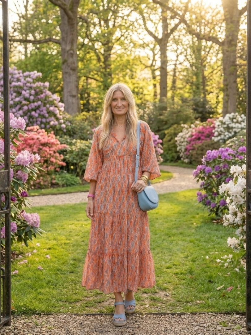 Modern Muse Geometric Tiered V-Neck Midi Dress