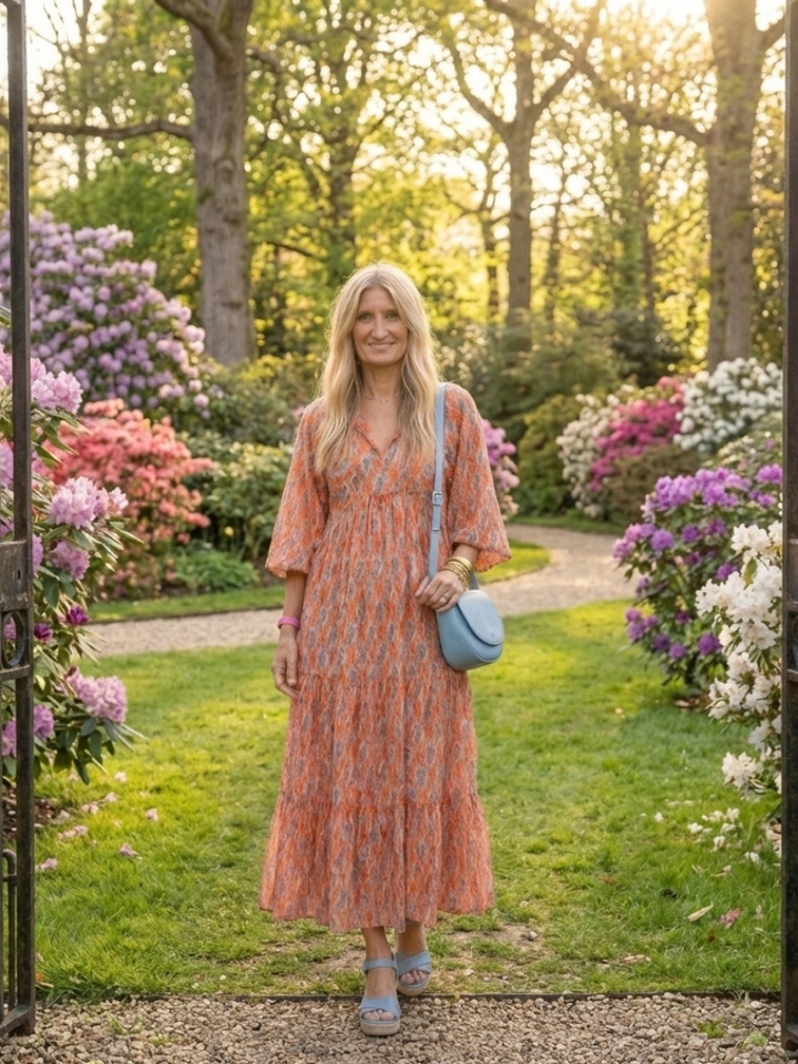 Modern Muse Geometric Tiered V-Neck Midi Dress