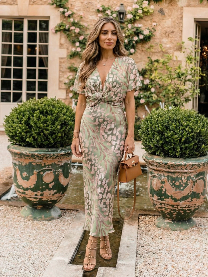 Abstract Twist-Waist Midi Dress