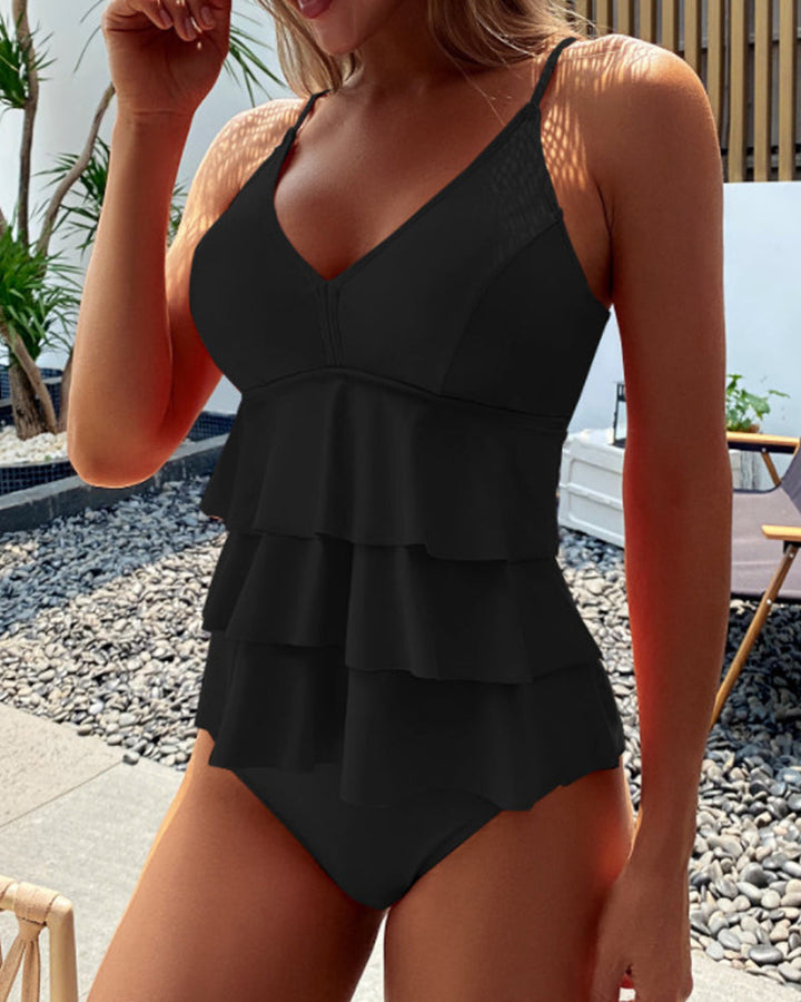 Lia Solid Swimsuit with Elegant Ruffles