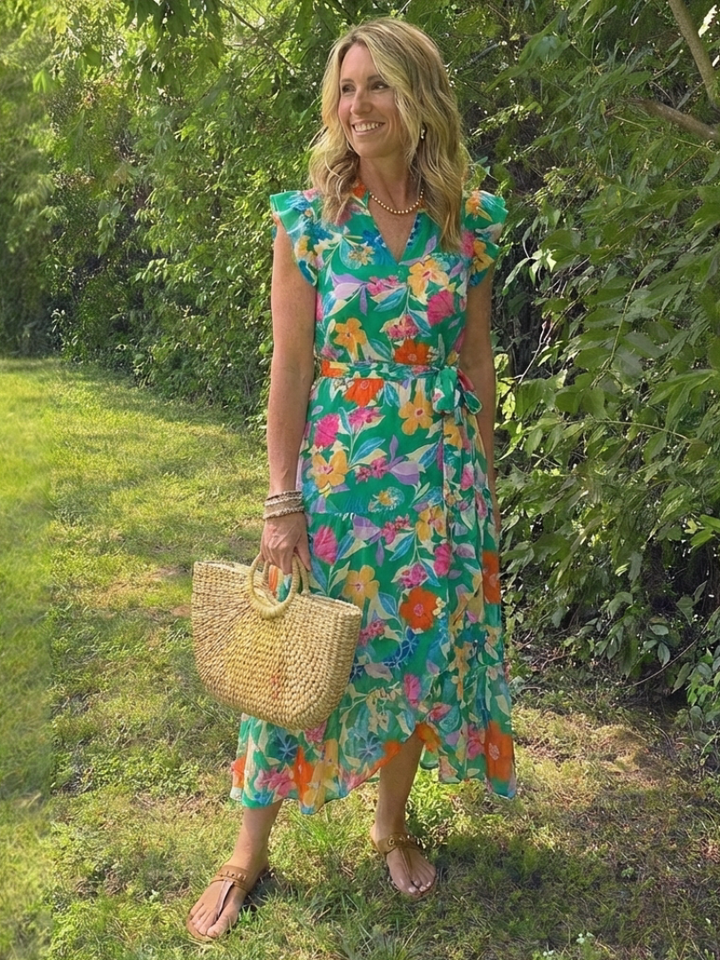 Garden Party Floral V-Neck Tiered Midi Dress