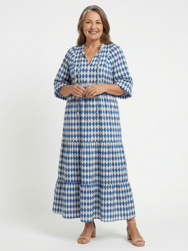 Twirl-Worthy Diamond-Print Tiered Midi Dress