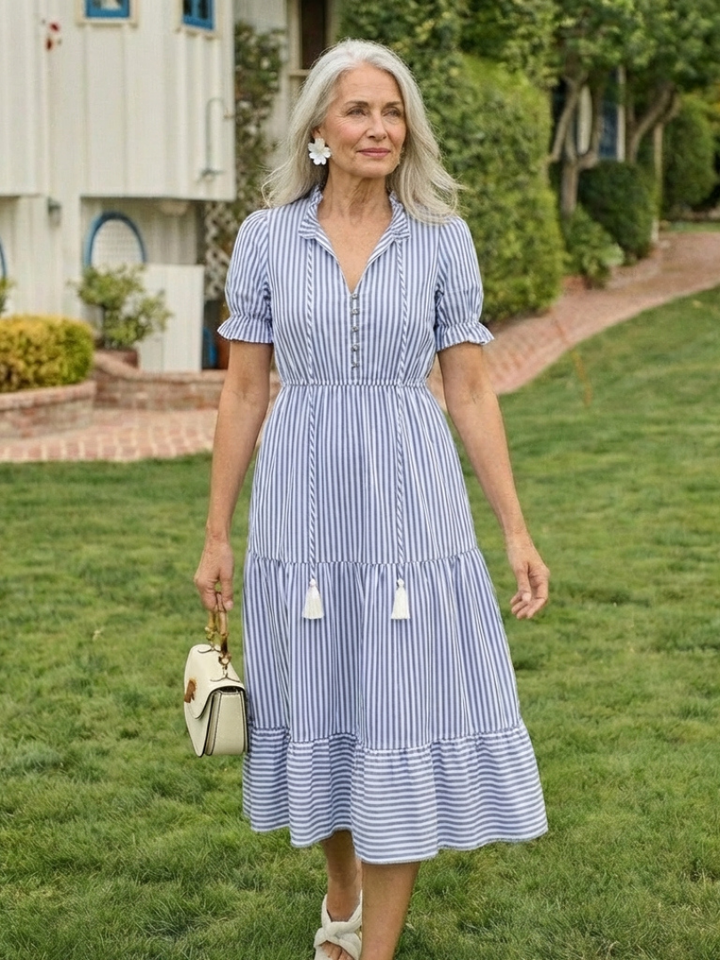 Striped Tiered Midi Dress