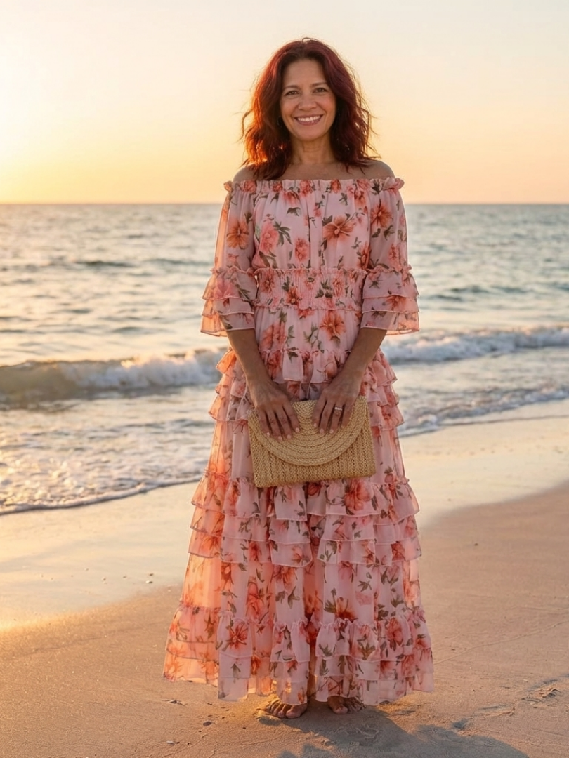 Garden Party Off Shoulder Tiered Floral Maxi Dress