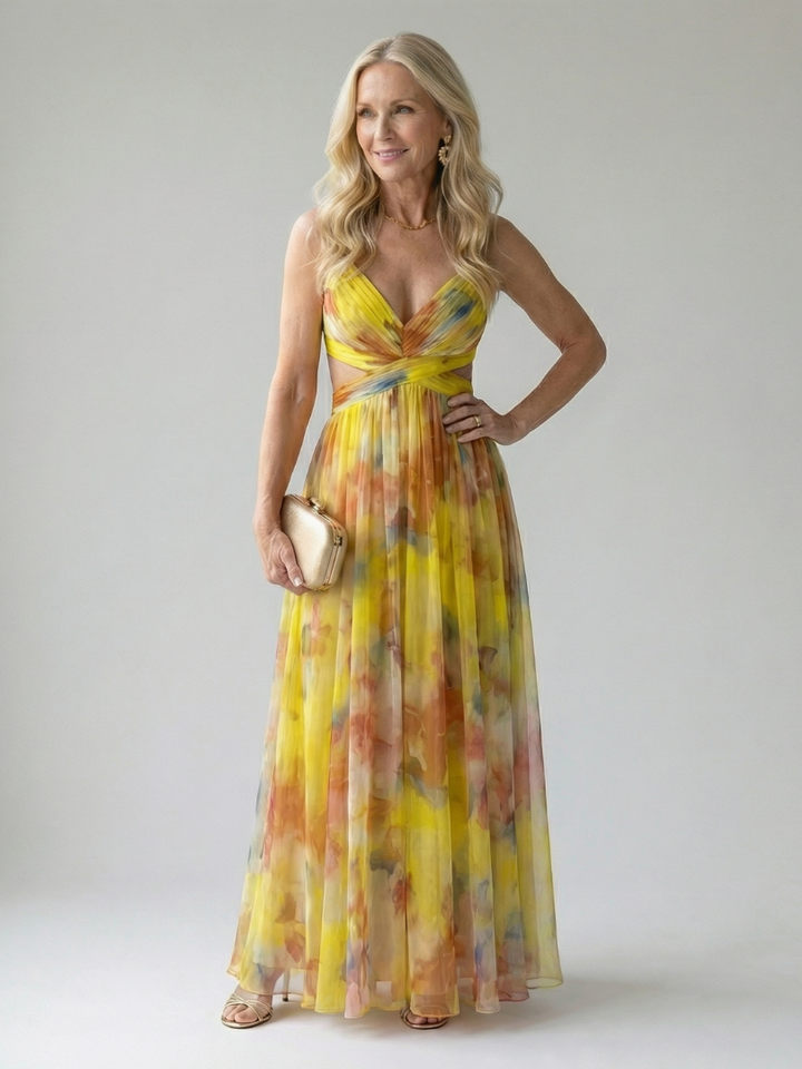 Watercolor Floral Wrap Maxi Dress