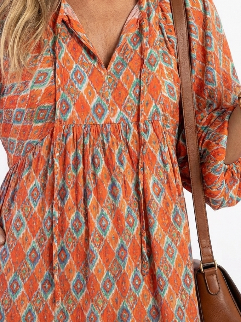 Modern Muse Geometric Tiered V-Neck Midi Dress