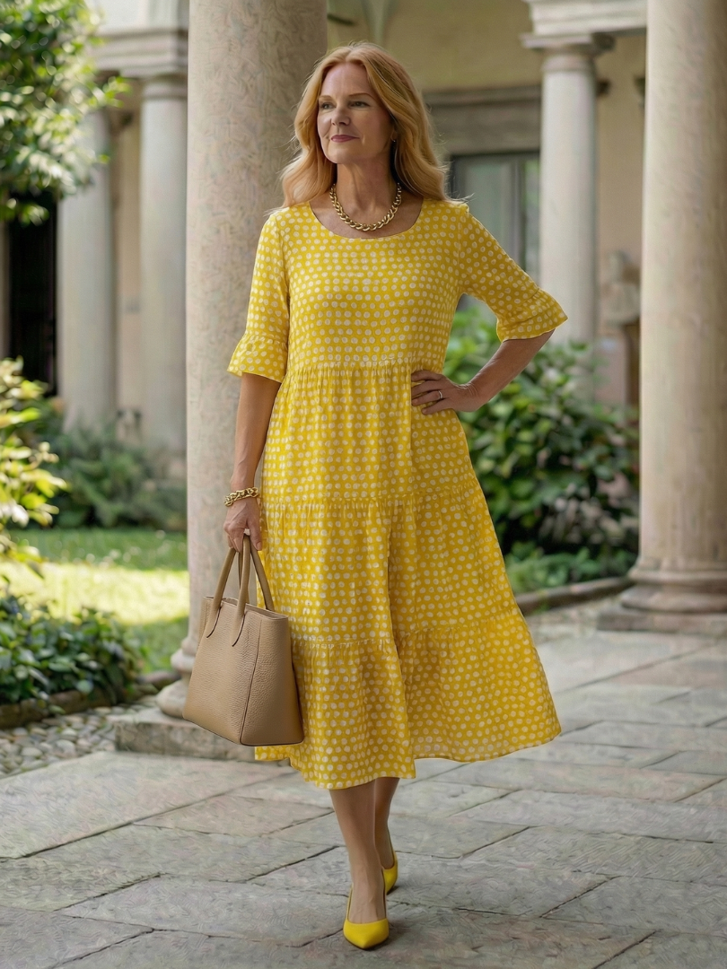 Garden Party Polka Dot Tiered Midi Dress