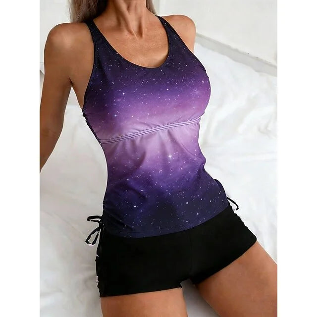 Celeste Galaxy-Print Tummy-Control Tankini Set