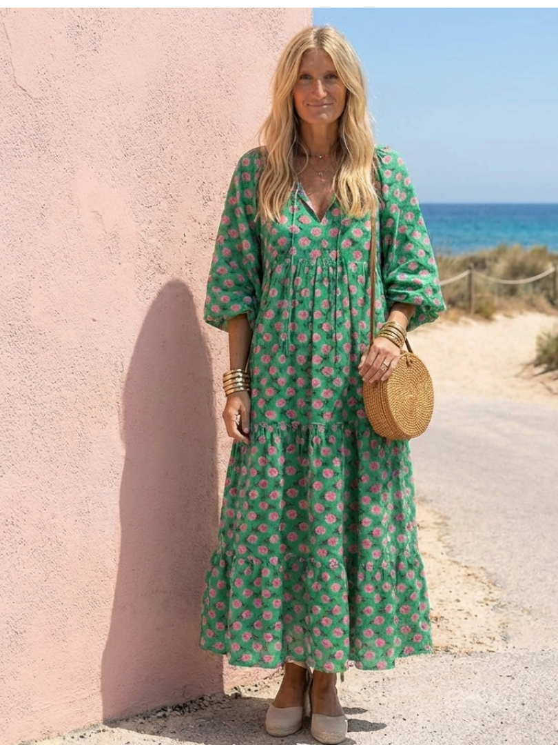 Romantic Garden Party Floral V-Neck Tiered Midi Dress
