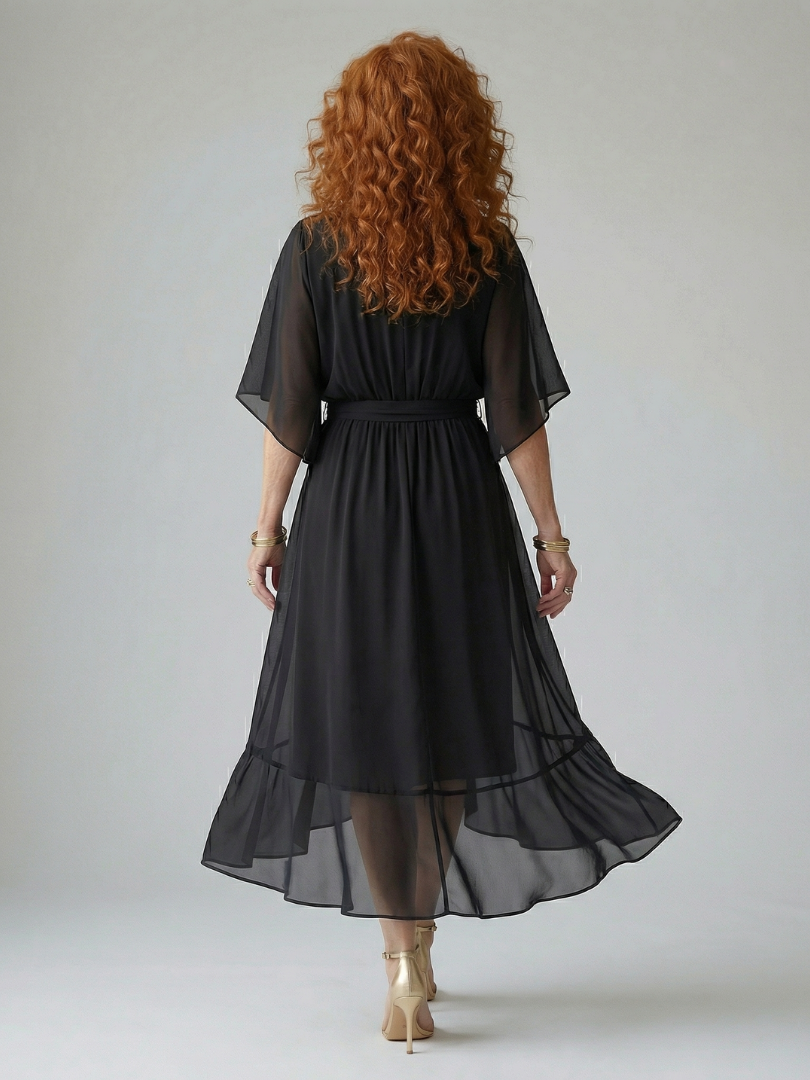 Olive Kimono-Sleeve Wrap Midi Dress