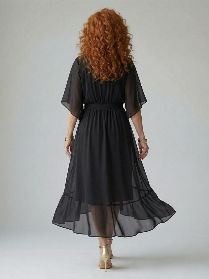 Olive Kimono-Sleeve Wrap Midi Dress