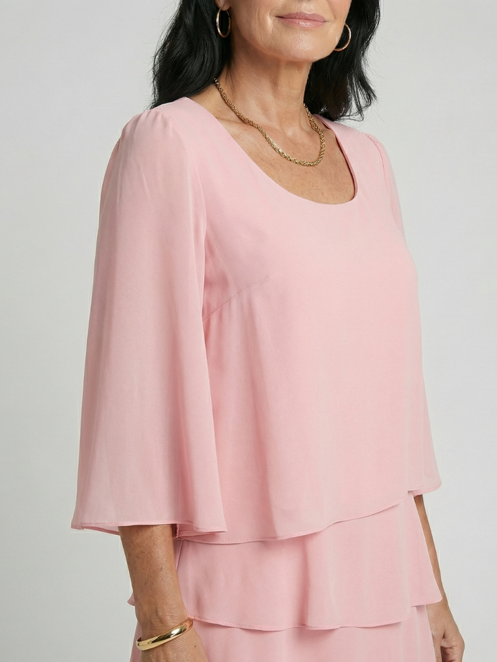 Romantic Date-Night Tiered Flare-Sleeve Knee-Length Dress