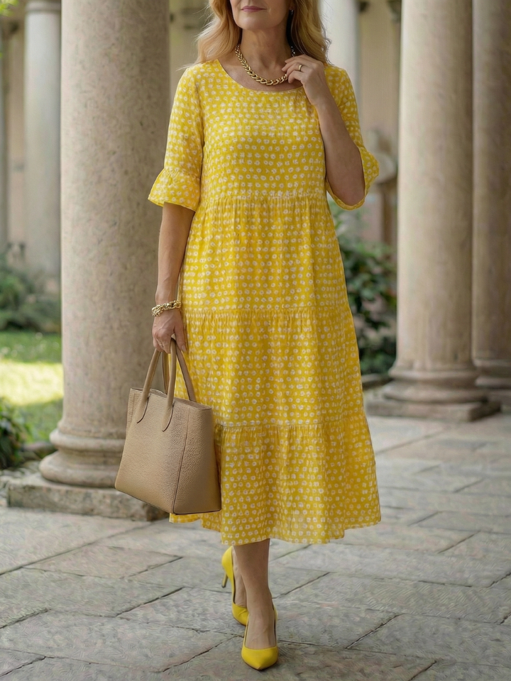Garden Party Polka Dot Tiered Midi Dress